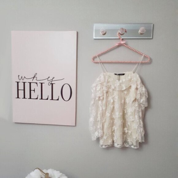 NWT Zara cream floral embroidered lace-like off-the-shoulder blouse, S - Picture 9 of 11